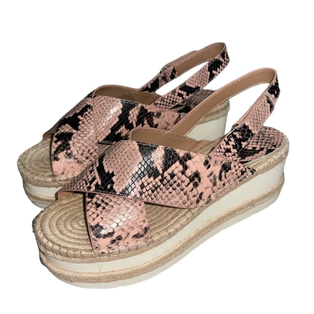 NEW Marc Fisher LTD Gandy Pink Leather Snakeskin Espadrille Platform Sandals